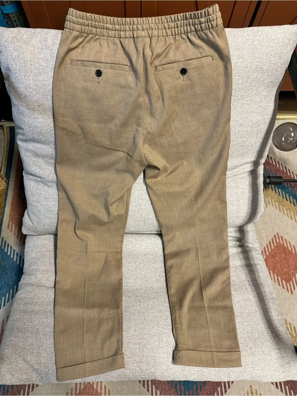 H&M Women’s Tan Drawstring Trousers Slim Fit XS Linen Texture